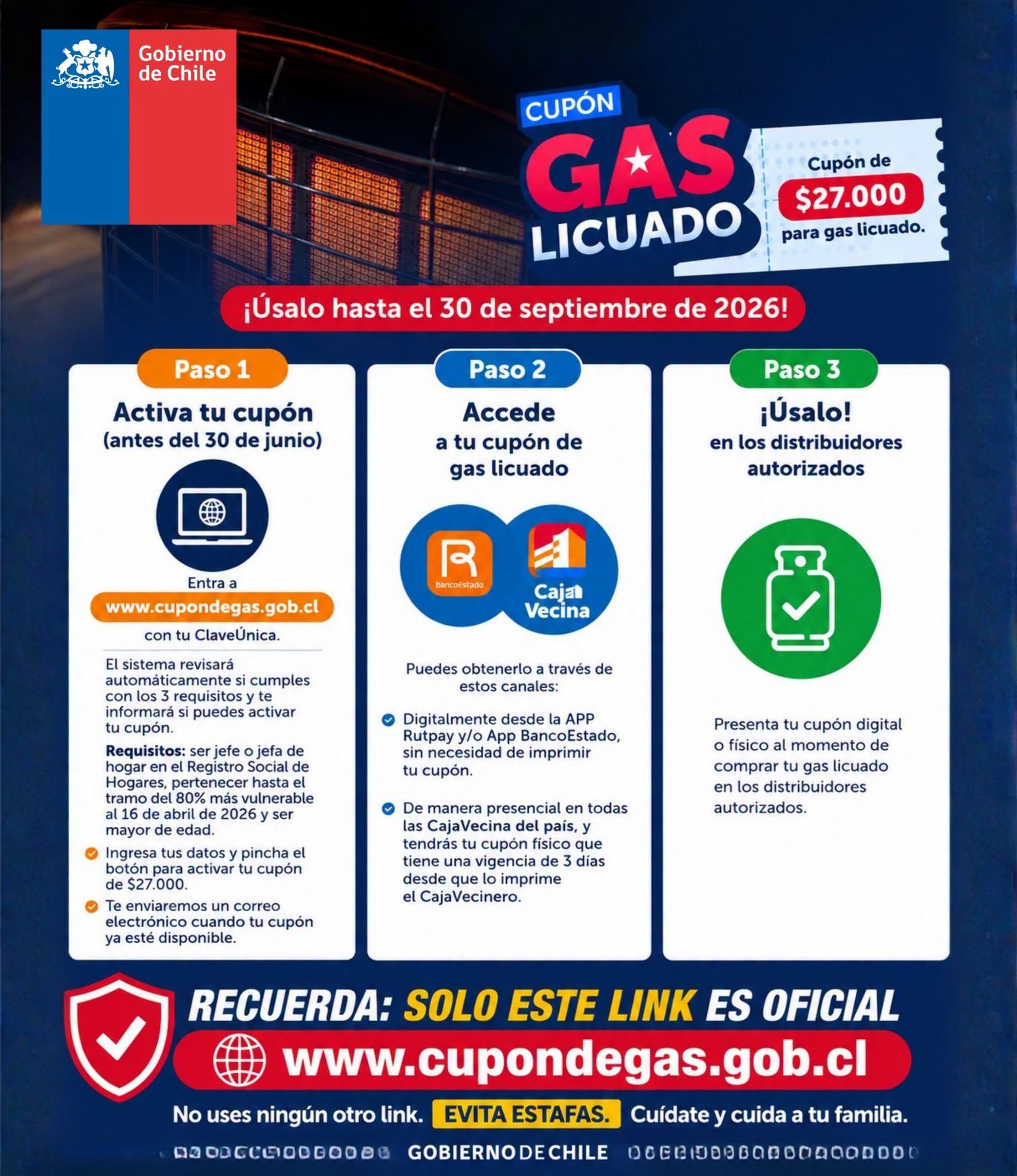 Ya está disponible el beneficio del Cupón de Gas Licuado